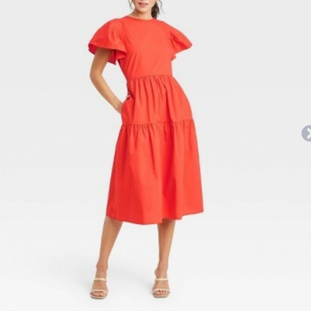 Who What Wear Coral Orange Puff Sleeve Dress